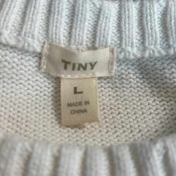 Tiny White Knit Sweater Yellow Sunburst Flower Embroidery Crewneck Pullover - Picture 6 of 8